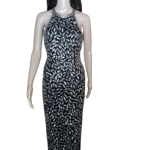Elegant Silver Leaf Patterned Dress